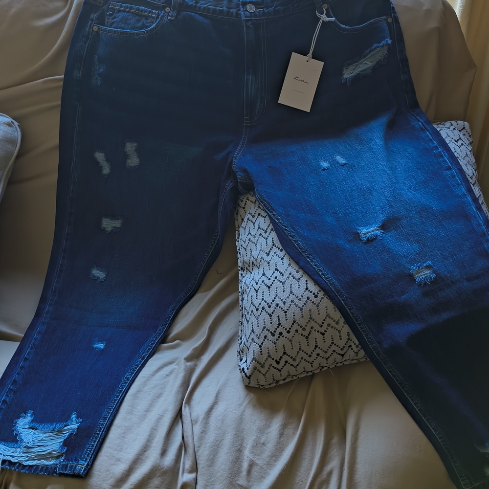 KanCan Dark Blue Distressed Straight Leg Jeans